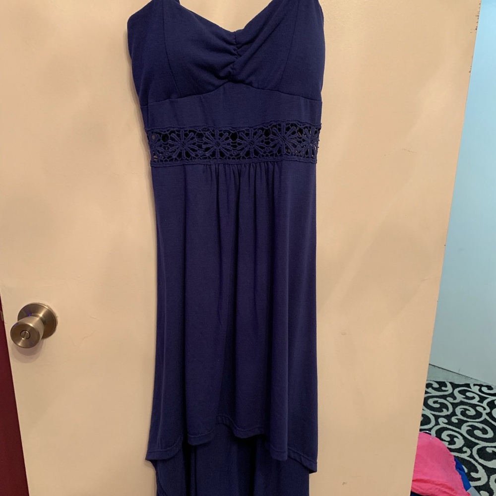Blue detail high low dress